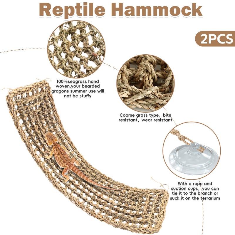 kathson Bearded Dragon Hammock, Natural Seagrass Reptile Hammock, Reptile Lounger Bearded Dragon Tank Accessories for Chameleons, Lizards, Geckos, Snakes, Lguana Reptiles, Geckos (29.52 x 7.08 inches) - Image 4